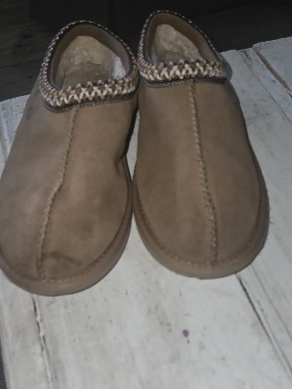 UGG Brown Suede Kids Mule Slippers with Braided Collar